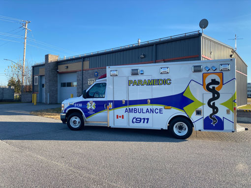 Ambulance infront of West Nipissing paramedic base.